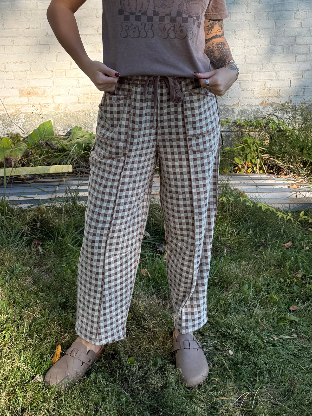 Harvest Gingham Barrel Pant