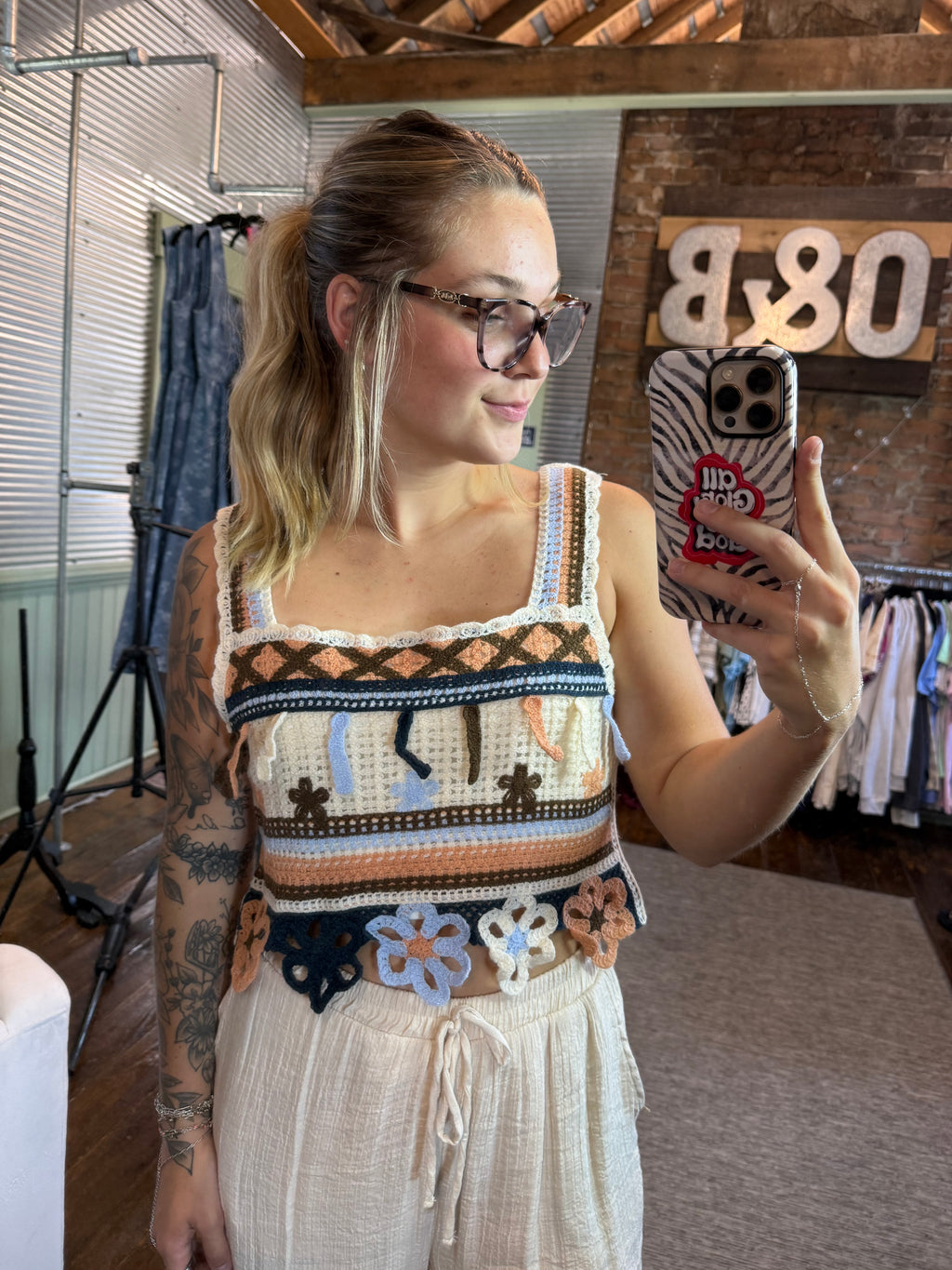 Floral in Coral Crochet Crop Top